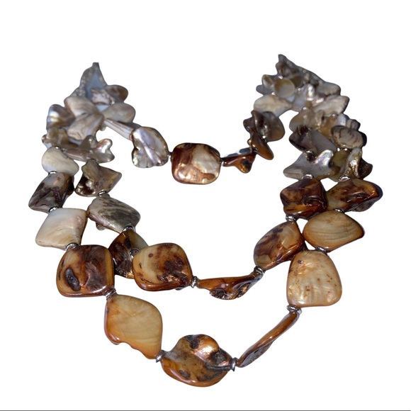 Abalone Mother of Pearl Multi Strand Layered Women’s Necklace Brown Gold Pearl - Picture 8 of 16
